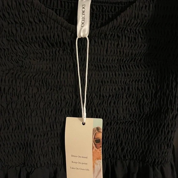 Dokotoo NWT Womens Smocked Black Dress Small Ruffle Off Shoulder Milkmaid - Picture 7 of 12